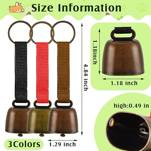 Miniatura 2 de Moxweyeni 3 piezas de campanas de collar de perro ruidoso con correa de nailon para entrenamiento de mascotas, campana de oso de cabra para collar