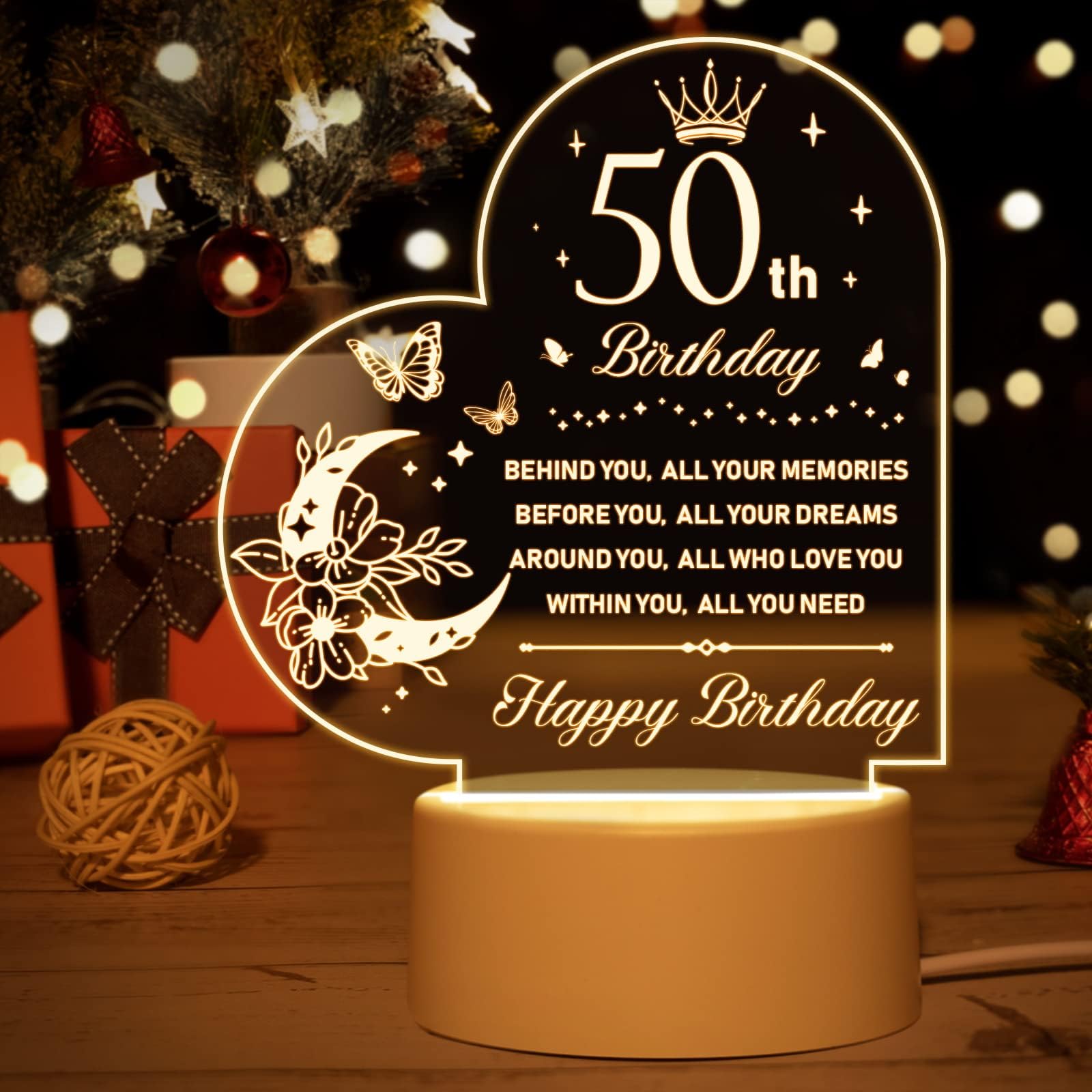 USMEI 50th Birthday Gifts for Women and Men Engraved Night Light Gifts