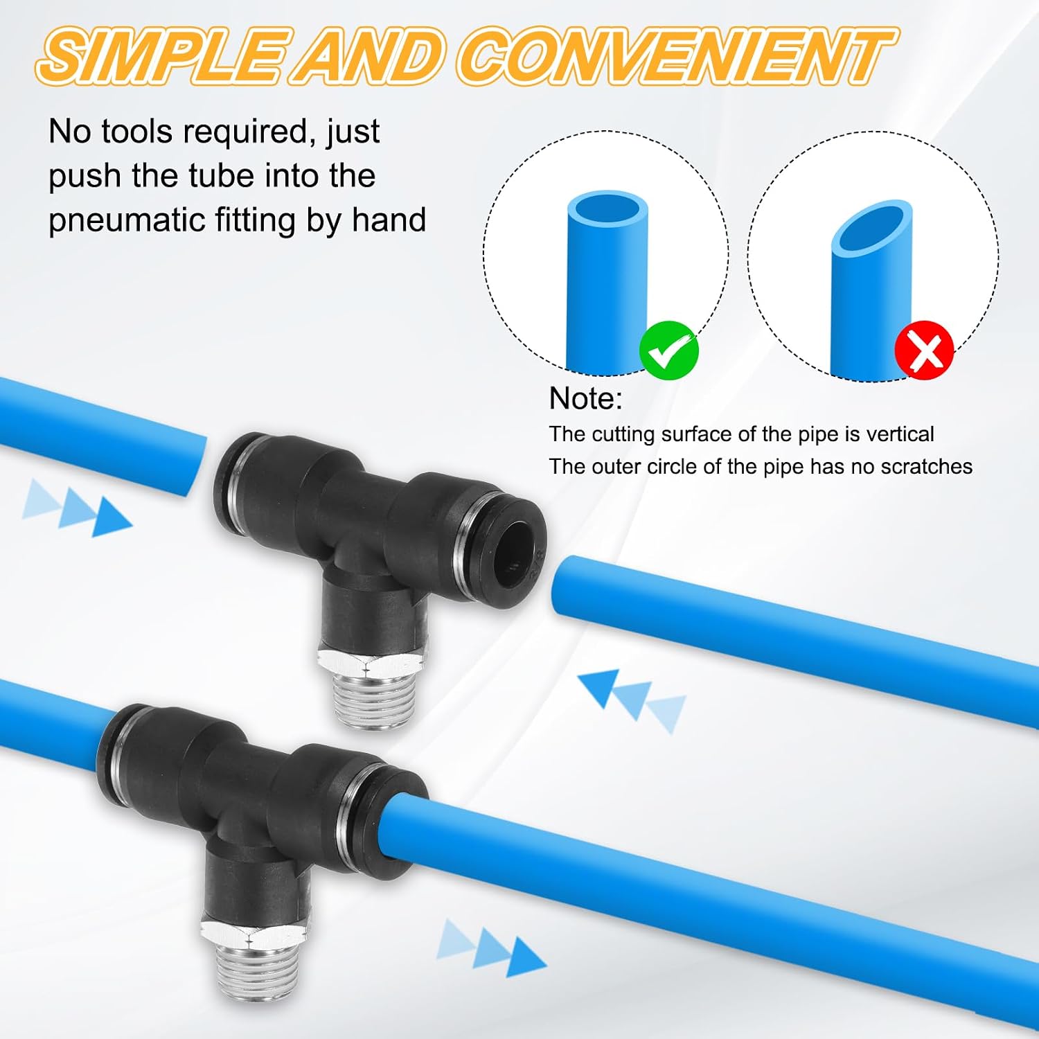 HARFINGTON 2pcs Air Line Fitting 5/16" Tube OD x NPT 1/4" Male Thread Push to Connect Branch Tee Pneumatic Branch Tee Quick Push to Connect Air Line Hose for Water Air Oil Pipe