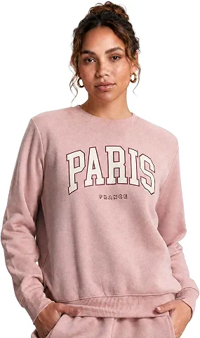 Moletom Feminino Varsity Gola Careca Peluciado Malha Mista Style Box