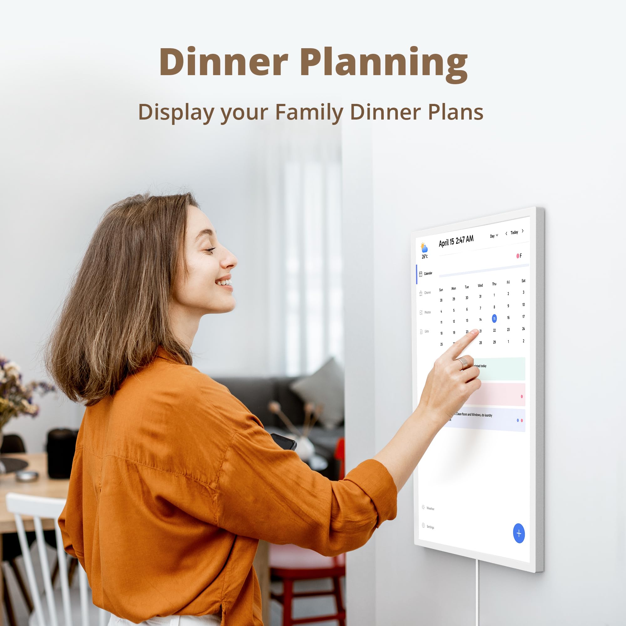 Dragon Touch Calendario, calendario digitale 2025 da 24 pollici, planner da parete per la famiglia, touchscreen interattivo Full HD 1080p, grafico intelligente delle faccende e organizzazione