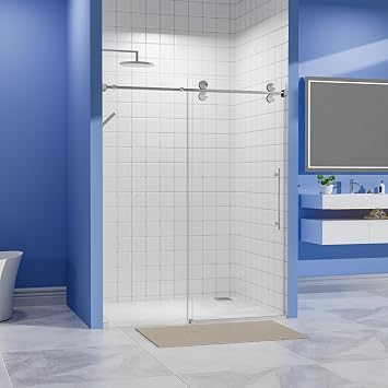 56-60 Inch Frameless Sliding Shower Door, 72" Height, 5/16" 8mm Clear Tempered Glass, Smooth Gliding Track & Anti-Jumping System, Stainless Steel Brushed Nickel Finish