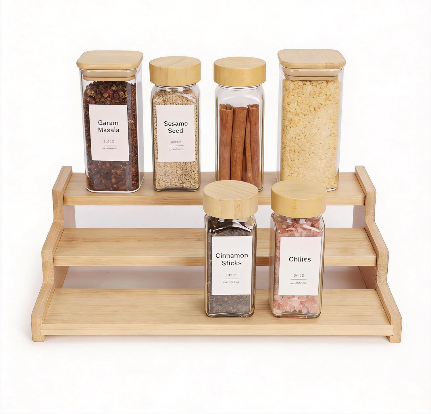 Bamboo Spice Rack，3-Tier Spice Rack Organizer for Cabinet or Pantry (Bamboo, L)