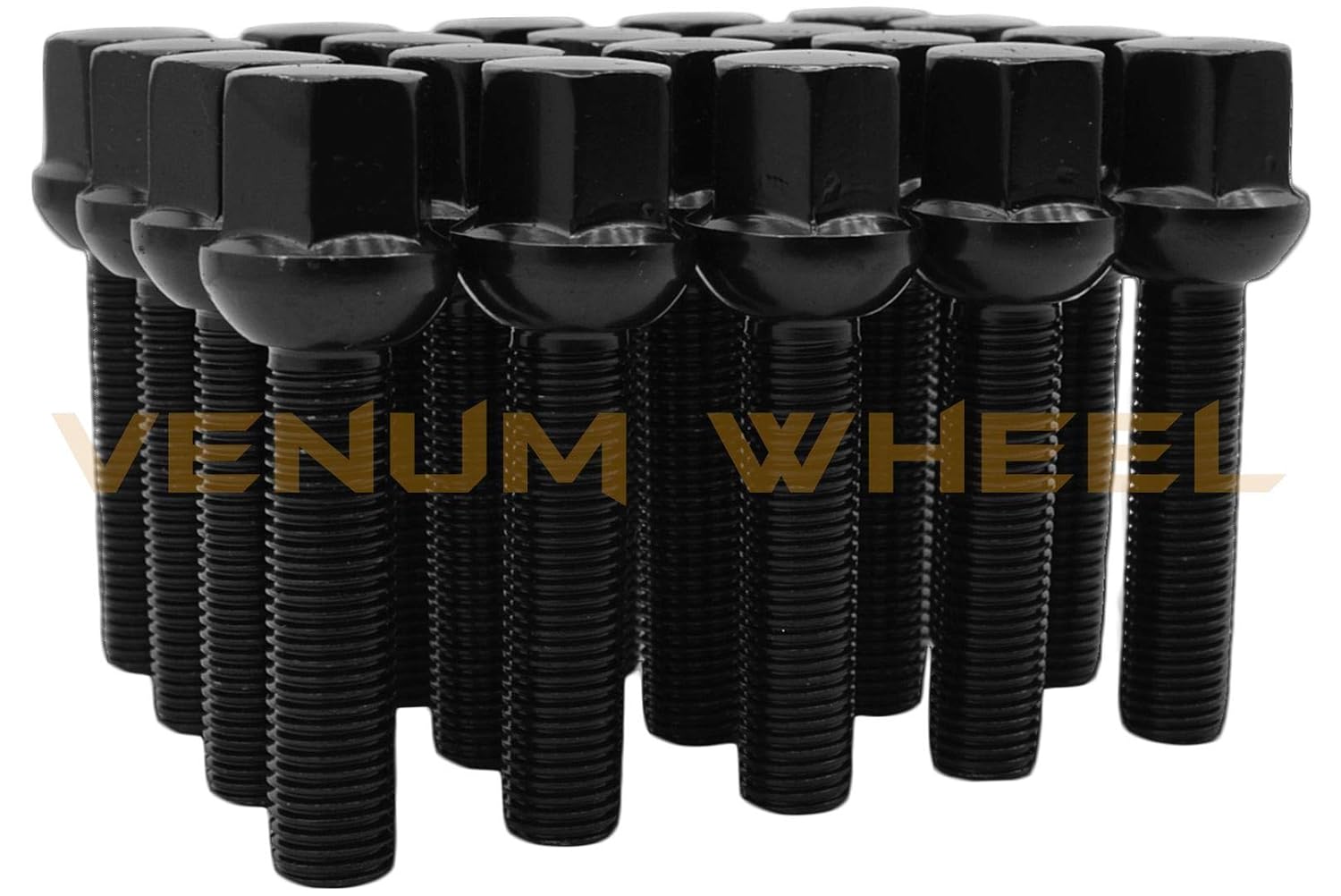 Complete Set of M12x1.25 Black Powder Coated Tapered Conical Seat Lug Bolts 40 MM Extended Shank Length Compatible with Jeep Fiat Dodge Chrysler Alfa Romeo Factory & Aftermarket Wheels