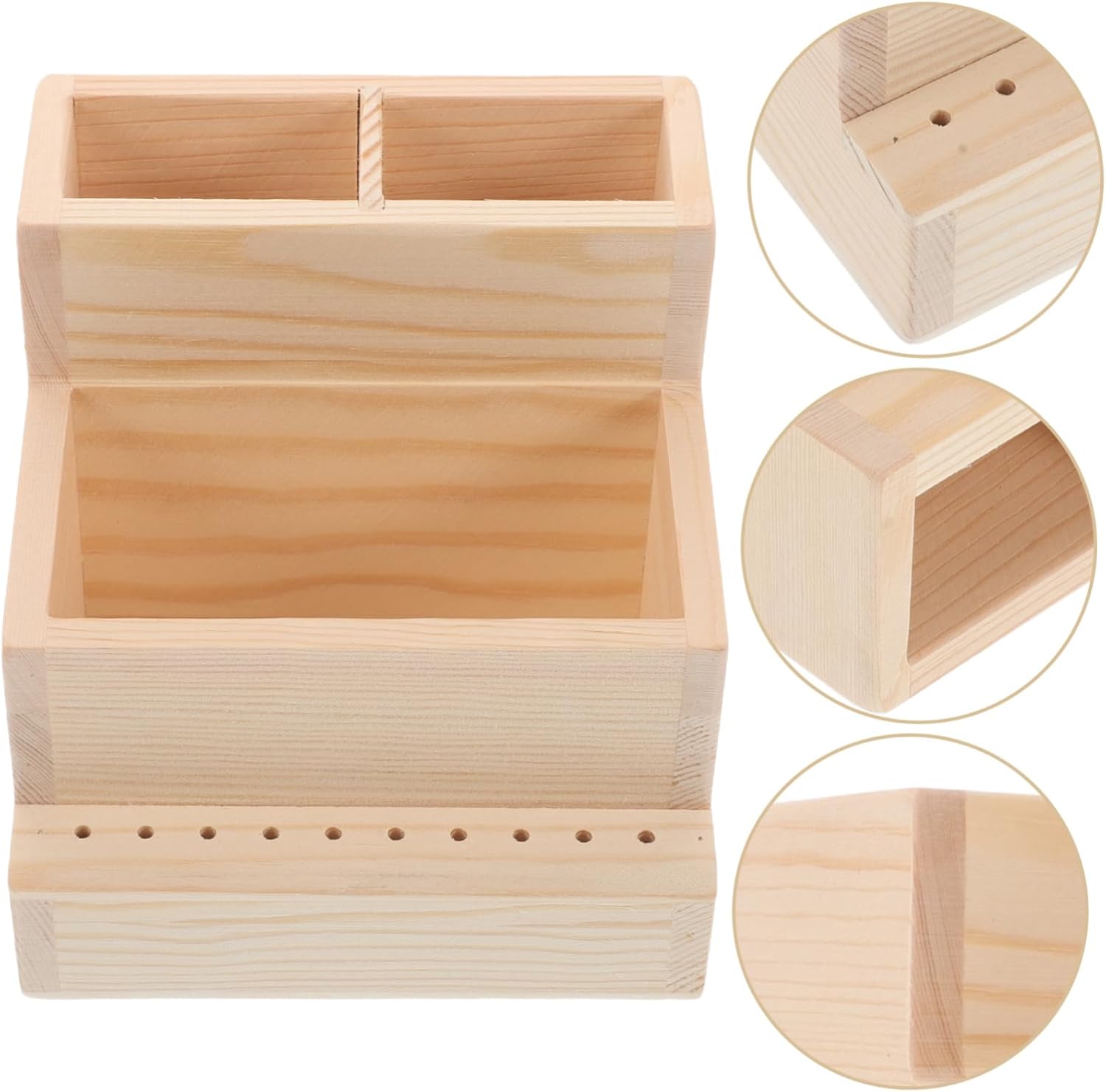 OUNONA Wooden Manicure Tool Holder with Compartments Large Capacity Beige