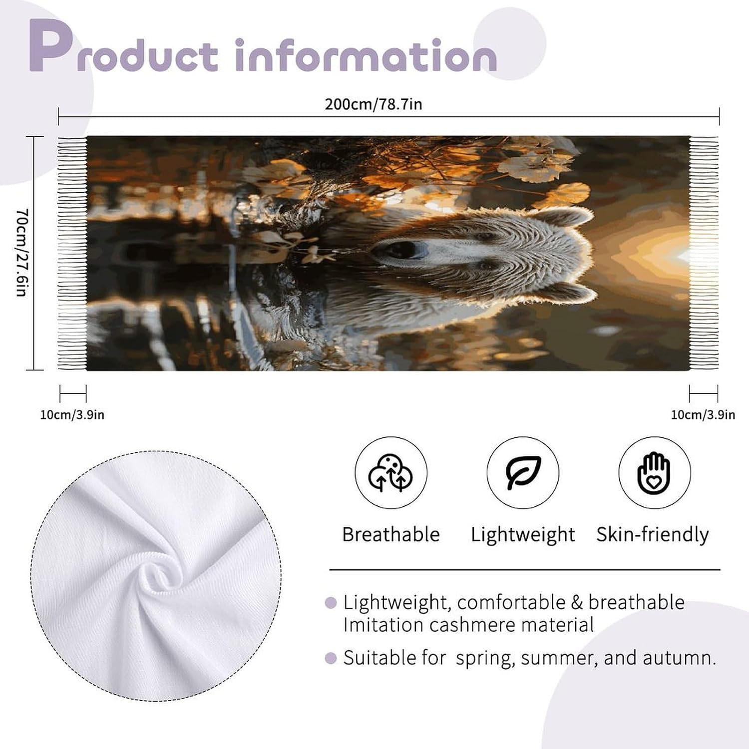 Bear Crossing The River Winter Scarf for Women Soft Tassel Scarves Oversized Wraps Long Shawl Cold Weather Thick Blanket Scarfs
