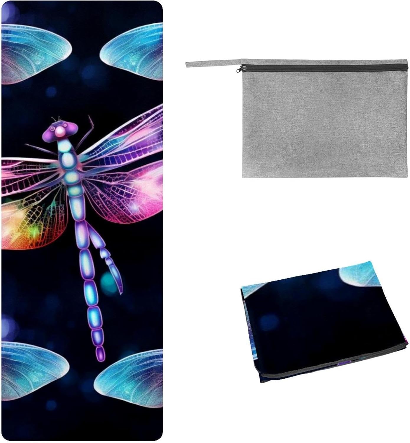 Yoga Towel, Dragonfly Pattern Non Slip Sweat Absorbent Hot Yoga Mat Towel for Hot Yoga, Pilates and Fitness - 72.8" x 26.8"
