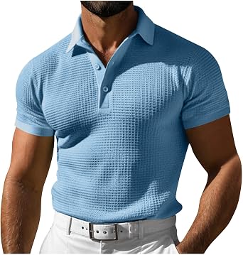 Mens Summer Polo Shirts Fashion Waffle Short Sleeve Buttons Henley Shirt Casual Gym Workout Athletic T-Shirts Top