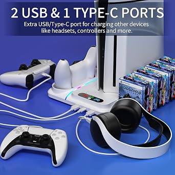 heclynis PS5 Cooling Stand for PS5/Slim/Pro, Dual Charger, RGB