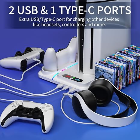 heclynis PS5 Cooling Stand for PS5/Slim/Pro, Dual Charger, RGB