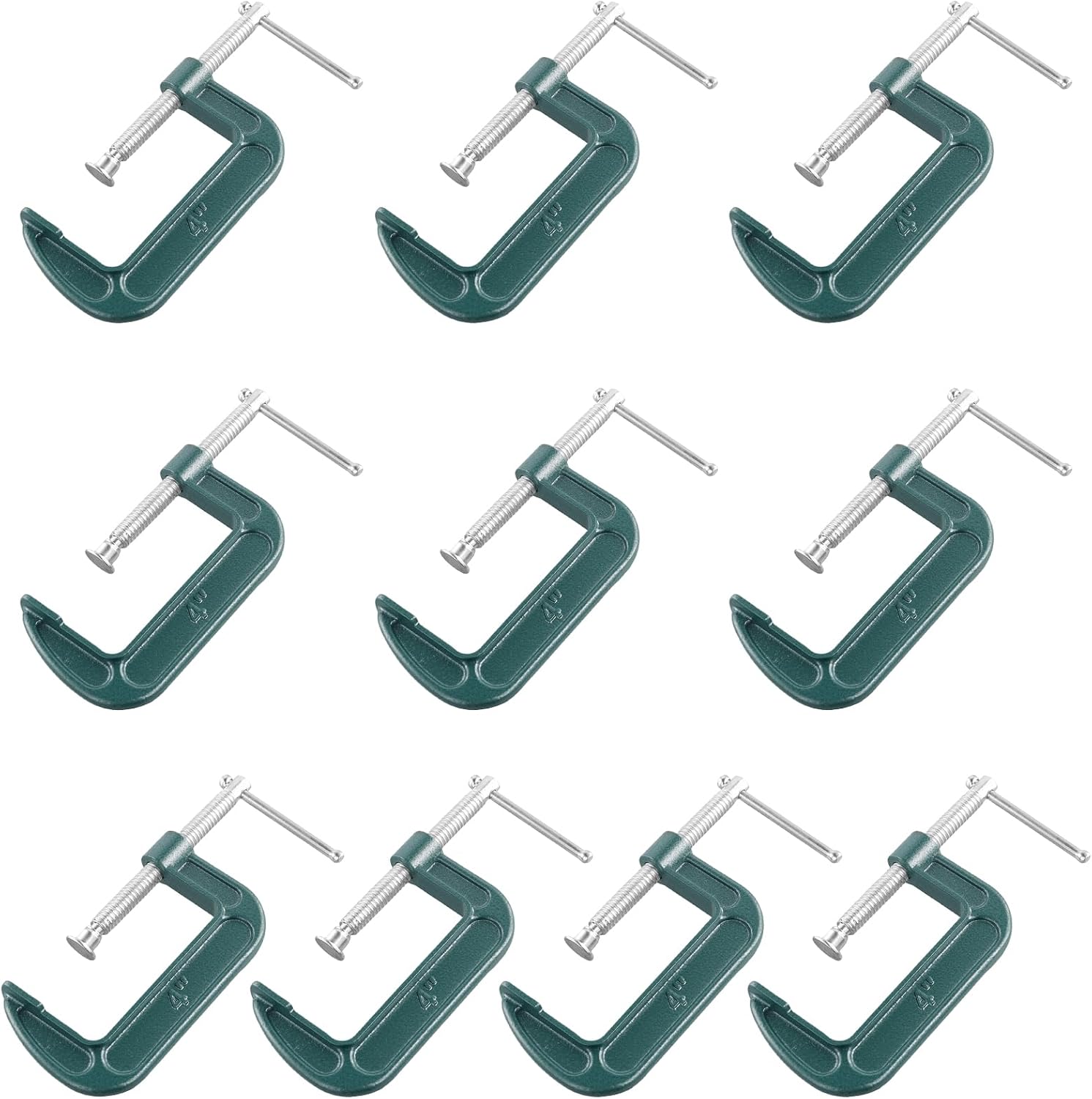 LEXININ 10 Pcs 4 Inch C Clamp, G Clamp 100mm Jaw Opening for Woodworking Welding Building, Green