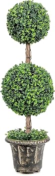 HOMGX Artificial Boxwood Topiary Tree, Fake Green Plant, Spherical Potted Plant for Indoor or Outdoor Use, Furniture Arrangement 3ft
