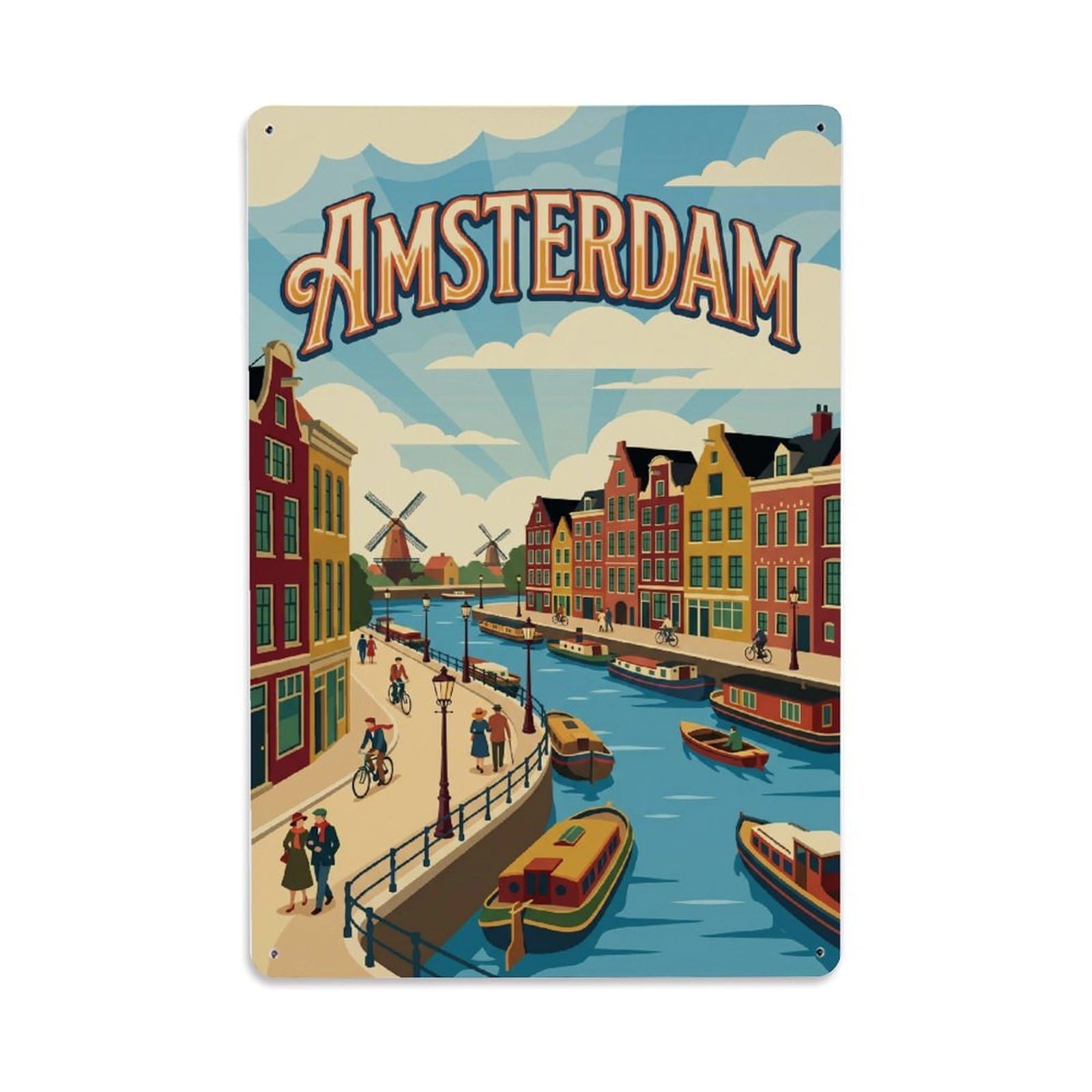 Vintage Travel Esplanade Netherlands Waterfront（1） Metal Tin Sign Plaque Wall Decor for Cafe, Club Bar, Office, Home Garden Metal Poster 8x12Inch