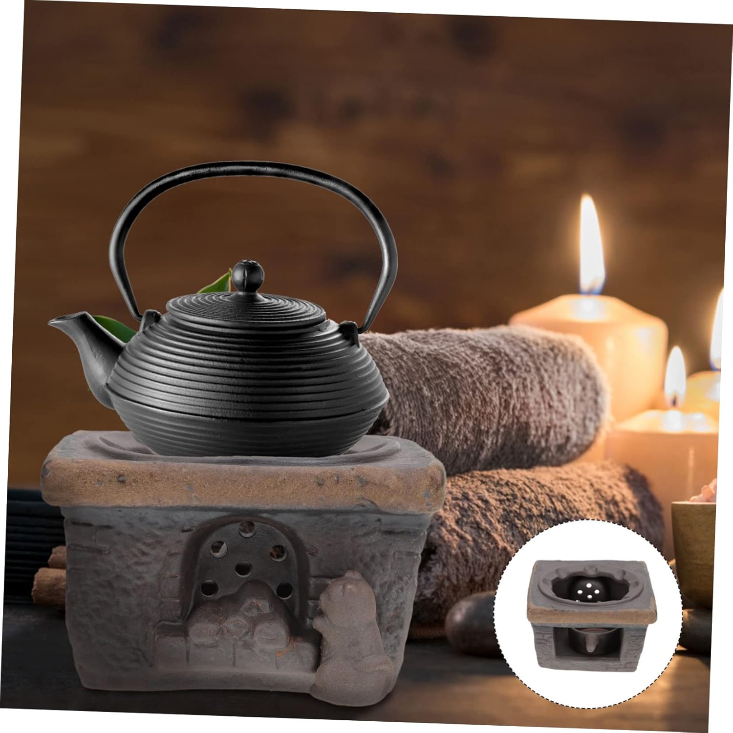 Unomor Ceramic Teapot Warmer Base Vintage Style Tea Stove Heater Tealight Candle Holder for Decorative Tea Heating for Home and Office Use