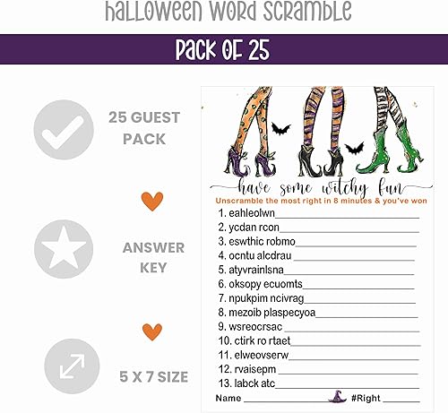 Miniatura 4 de Witch Is Getting Hitched - Juego de palabras para despedida de soltera, paquete de 25, juego de fiesta de Halloween, actividad de descifrado de baby