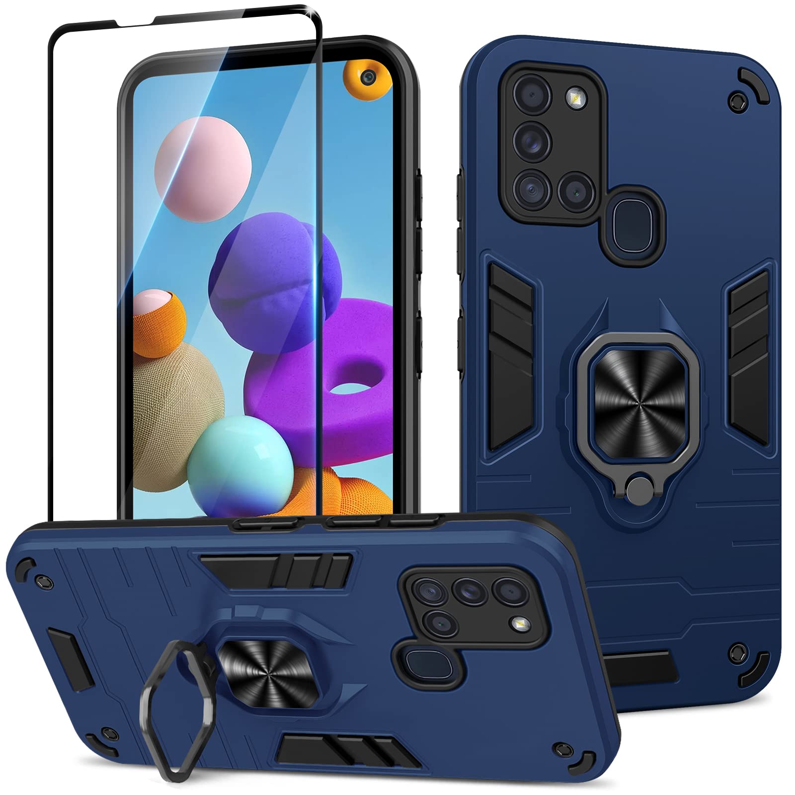 Funda para Samsung Galaxy A13 4G con Cristal Templado Protector Pantalla, Carcasa Antigolpes con Soporte anular metálico, Case Protectora de Grado Militar, Negro — view 149