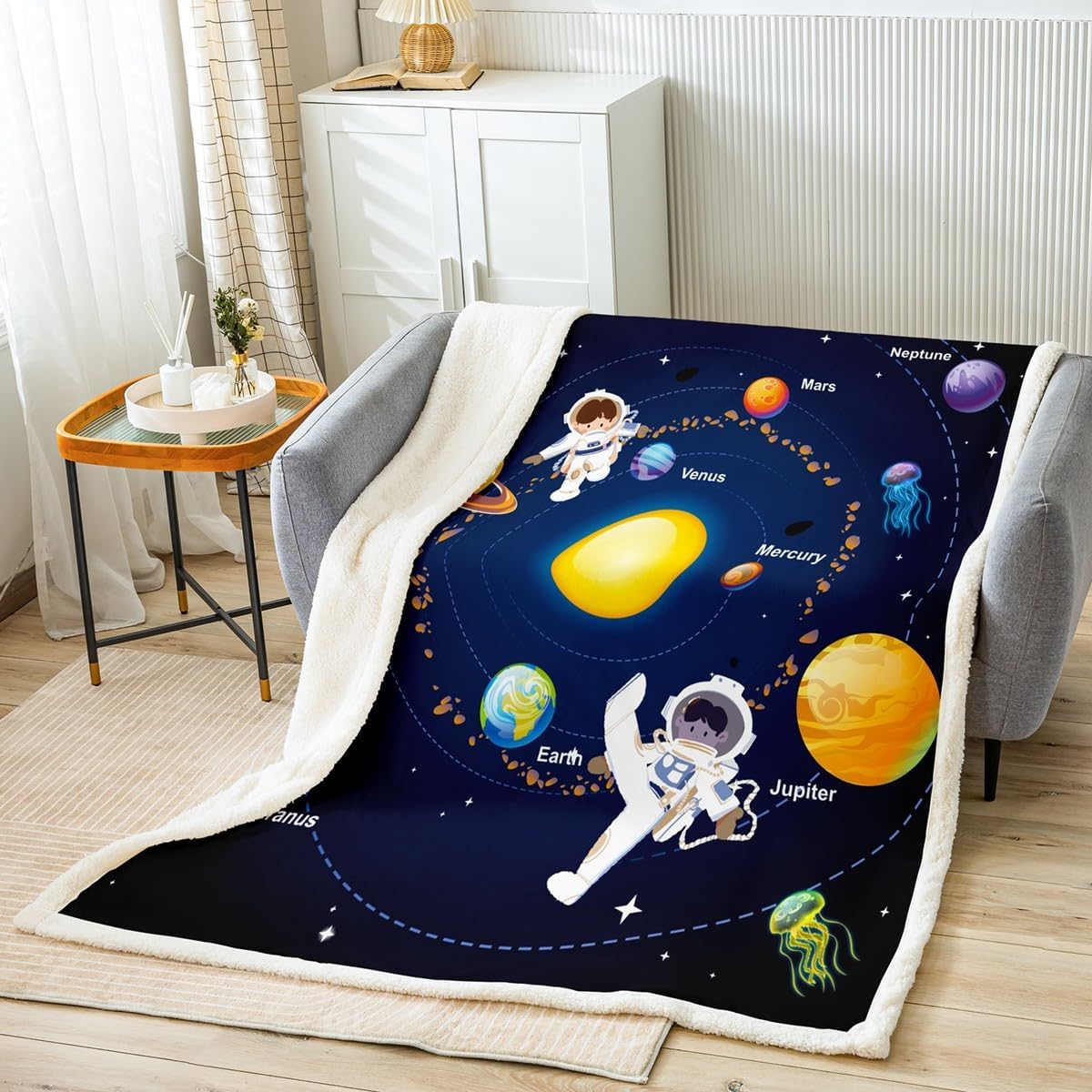 Solar System Fleece Throw Blanket 40"x50" Outer Space Plush