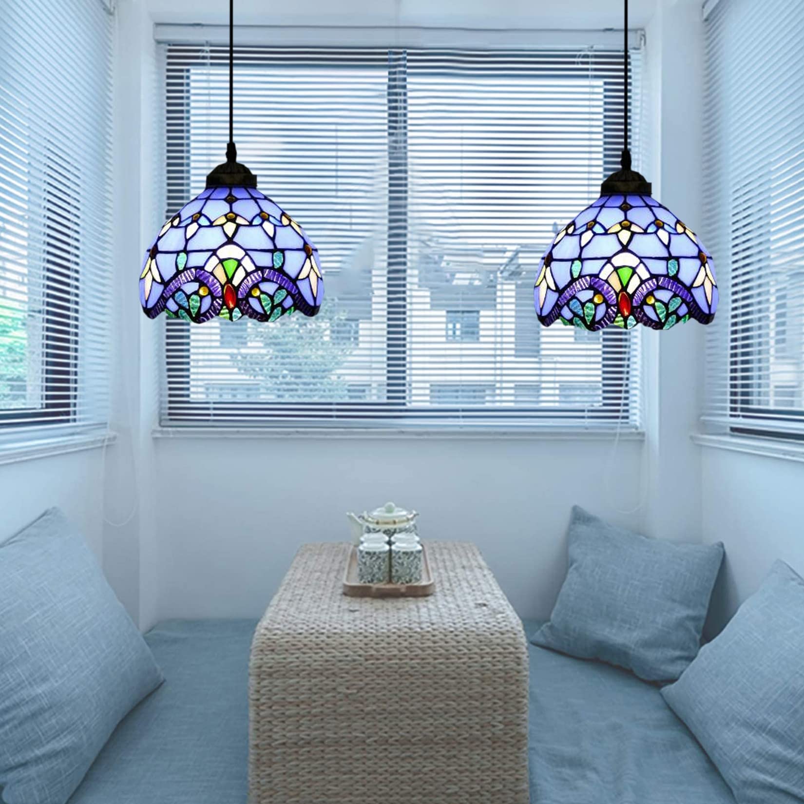 Lámpara Colgante De Estilo Tiffany para Isla De Cocina, Accesorio De Vitral Barroco, Lámpara Colgante Grande Hecha A Mano para Pasillo, Sala De Estar, Comedor, Cafetería,Púrpura,8inch