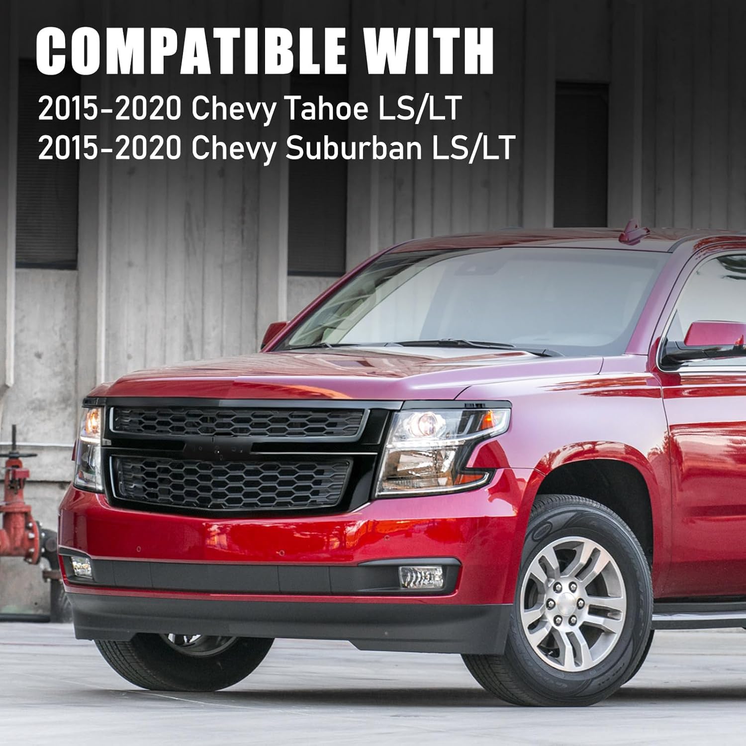 Front Grille Assembly Compatible with Chevy Tahoe/Suburban 2015-2020 Honeycomb Upper Bumper Grill Direct Replacement (Black)