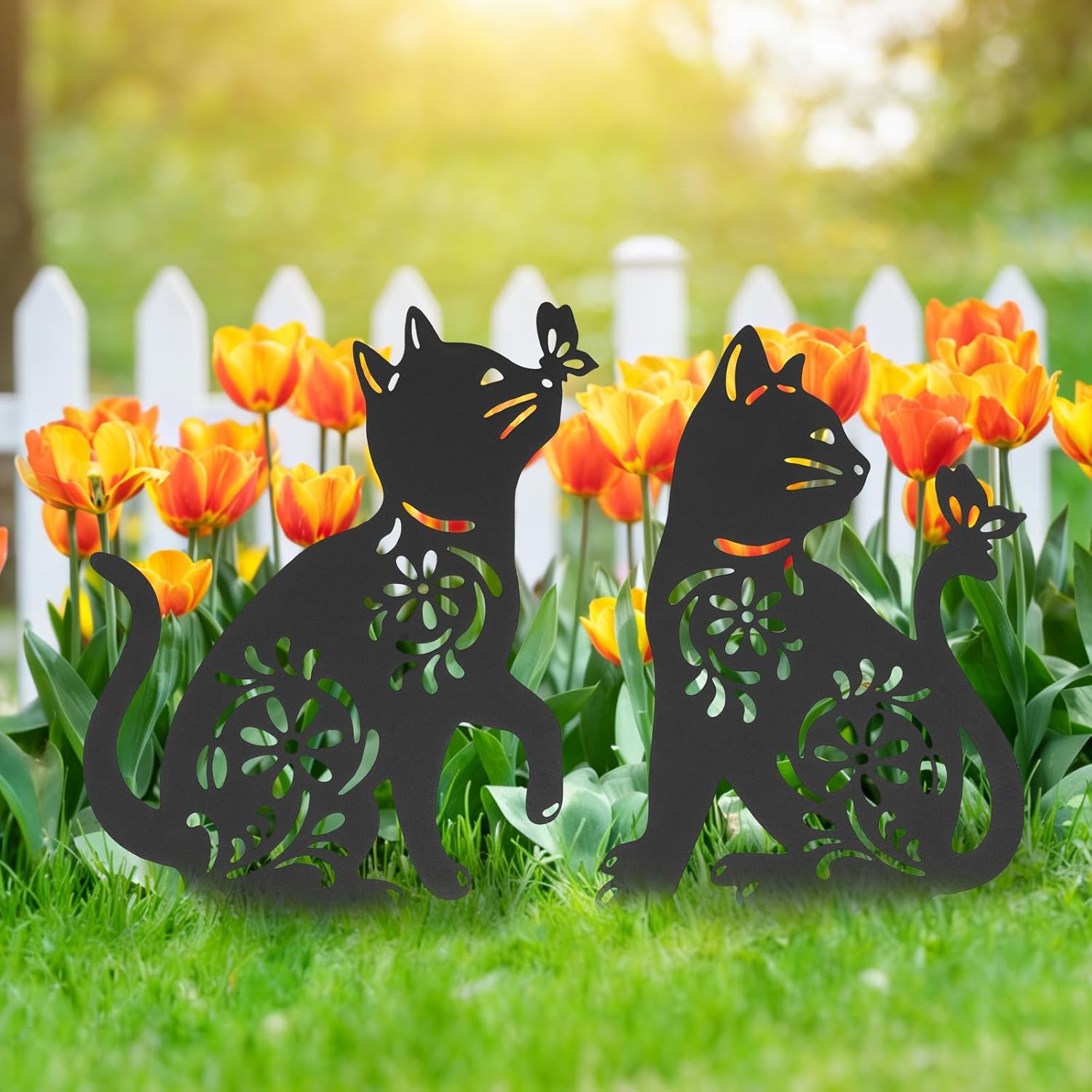 FACULX Cat Metal Decorative Garden Stakes, Rust Proof Cat Metal Black Silhouette Decor Garden Stakes for Yard Patio Lawn Decorations, Cats Outdoor Decor Gifts for Women/Men