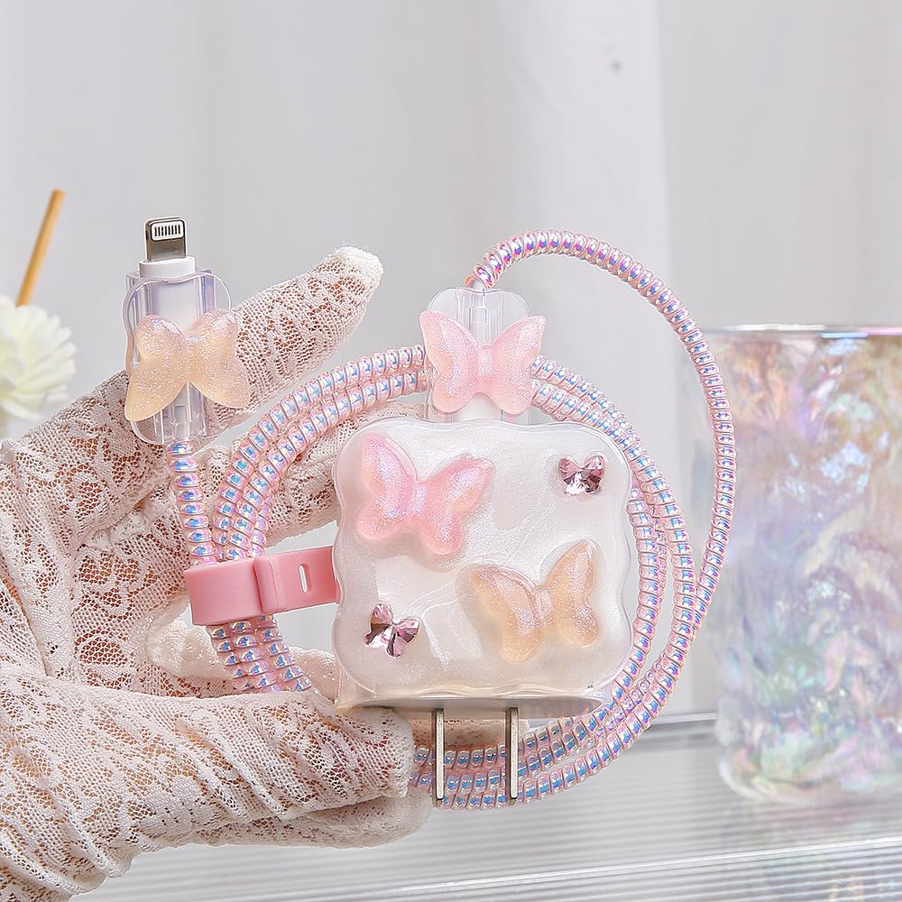 SDTAHEAD Charger Protector Compatible with iPhone 18W/20W Charger Adapter Cute 3D Wave Pattern Design USB Data Line Protector Lightning Cable Cover