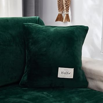 Velvet Stretch Pillow Cases Slipcovers, Wear-Resistant Universal Sofa Pillowcase, 18x18 Inch Plush Throw Pillow Covers, Square Cushion Pillowcase Decorations for Home & SofaDark Green,Pillowcase