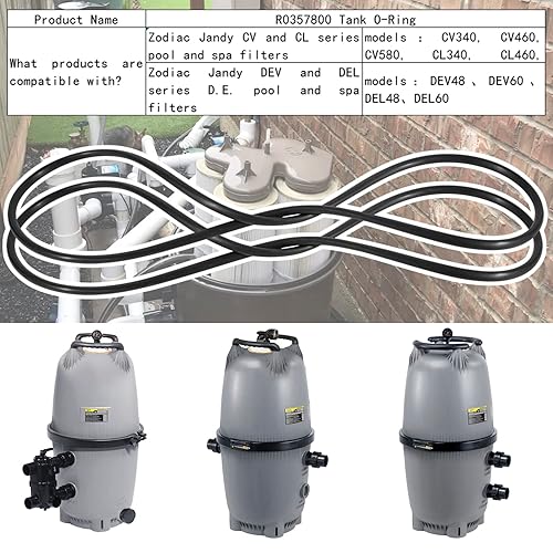 Miniatura 2 de R0357800 - Anillo tórica para tanque (paquete de 2) con instrucciones, compatible con filtros Jandy Zodiac CV, CL, DEV y DEL, número de pieza de