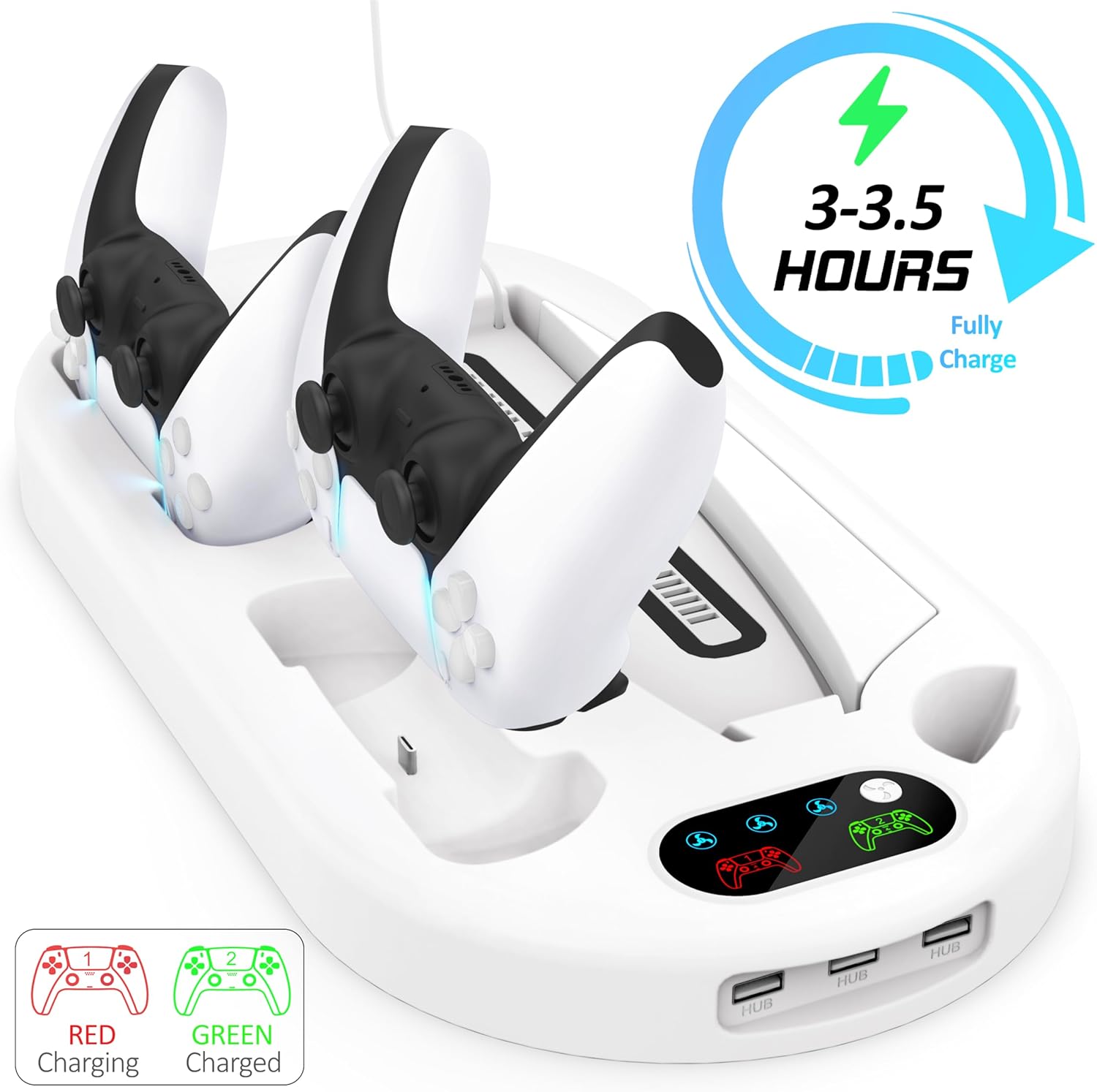 PS5 Slim Stand Dual Controller Charging for PlayStation 5 Console Wall Mount Cooling Controller Fast Charging Vertical Stand Incl 3 Levels Cooling Fan Cooler for PS5 Slim Digital/Disc