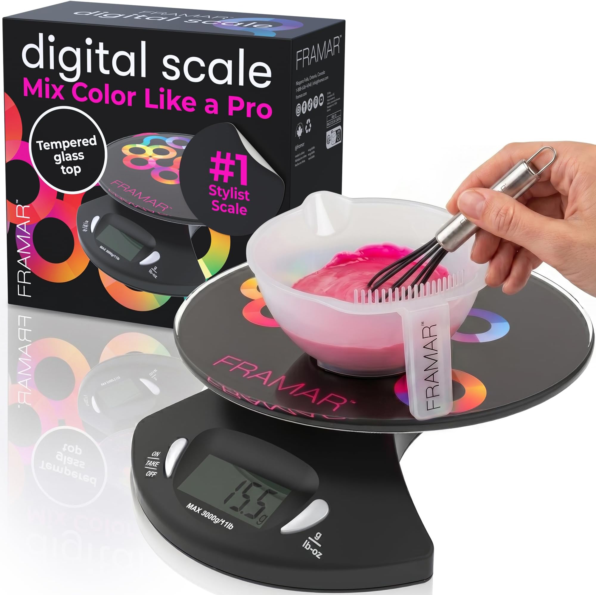 FRAMAR Hair Color Scale for Hair Salon - Digital Scale for Hair Color, for Kitchen, Food, Stylist, Easy to Clean, Accurate - Elegant Black