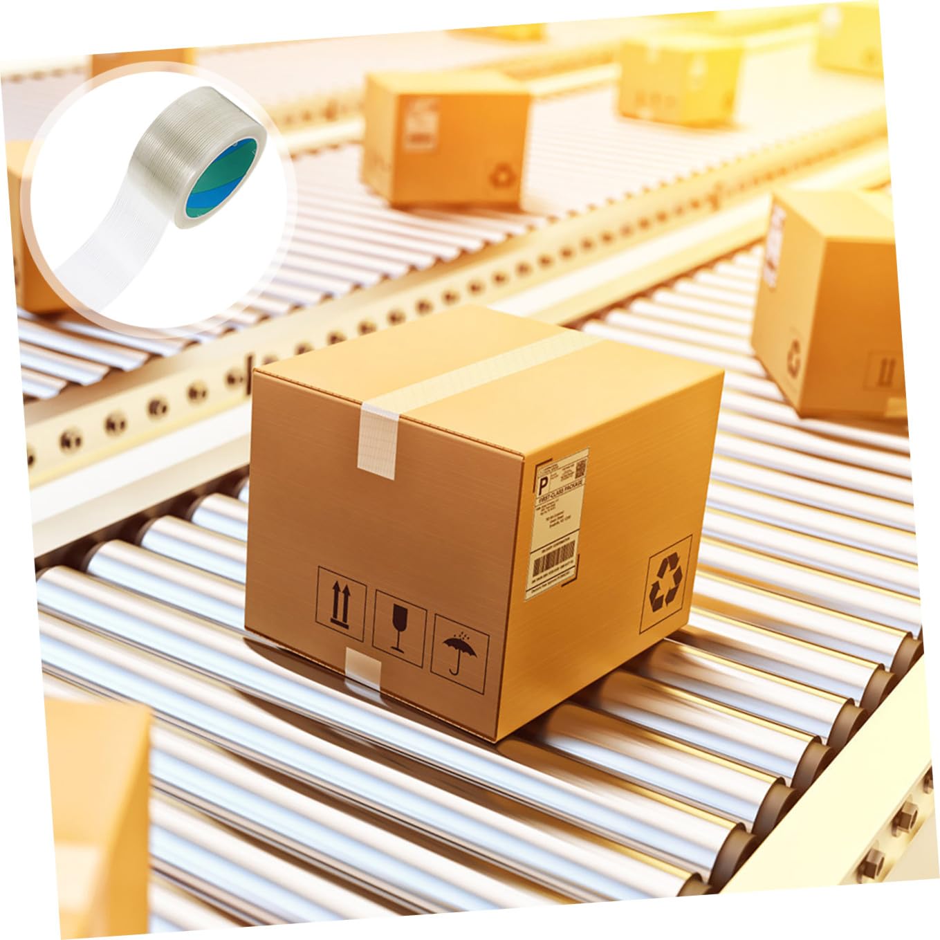Ciieeo Heavy Duty Fiberglass Tape Transparent Filament Strapping Tape Strong Adhesive Industrial Mounting for Shipping Sealing and Packaging