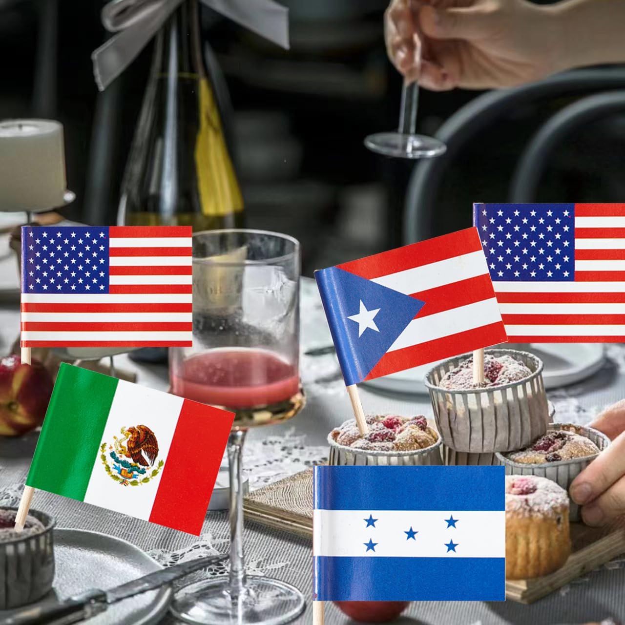 105 Pcs Latin America 21Countries Toothpick Flags, Small Mini Stick Cupcake Toppers Spanish Language Speaking Assorted Latino Flags Party Decoration Celebration Cocktail Food Bar Cake Flag - Image 3