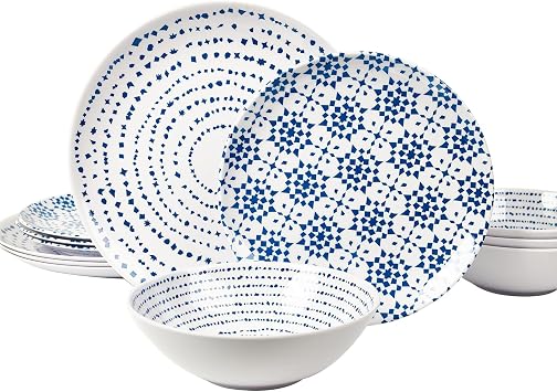 Melamine Dinnerware Set of 12 Pcs Dinner Dishes Set Bowls and Plates | Dishware Set Indoor and Outdoor with Unbreakable Non-breakable Lightweight Dining Tableware