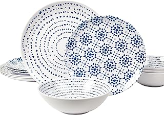 Melamine Dinnerware Set of 12 Pcs Dinner Dishes Set Bowls and Plates for Indoor and Outdoor with Unbreakable Non-breakable Lightweight Dining Tableware