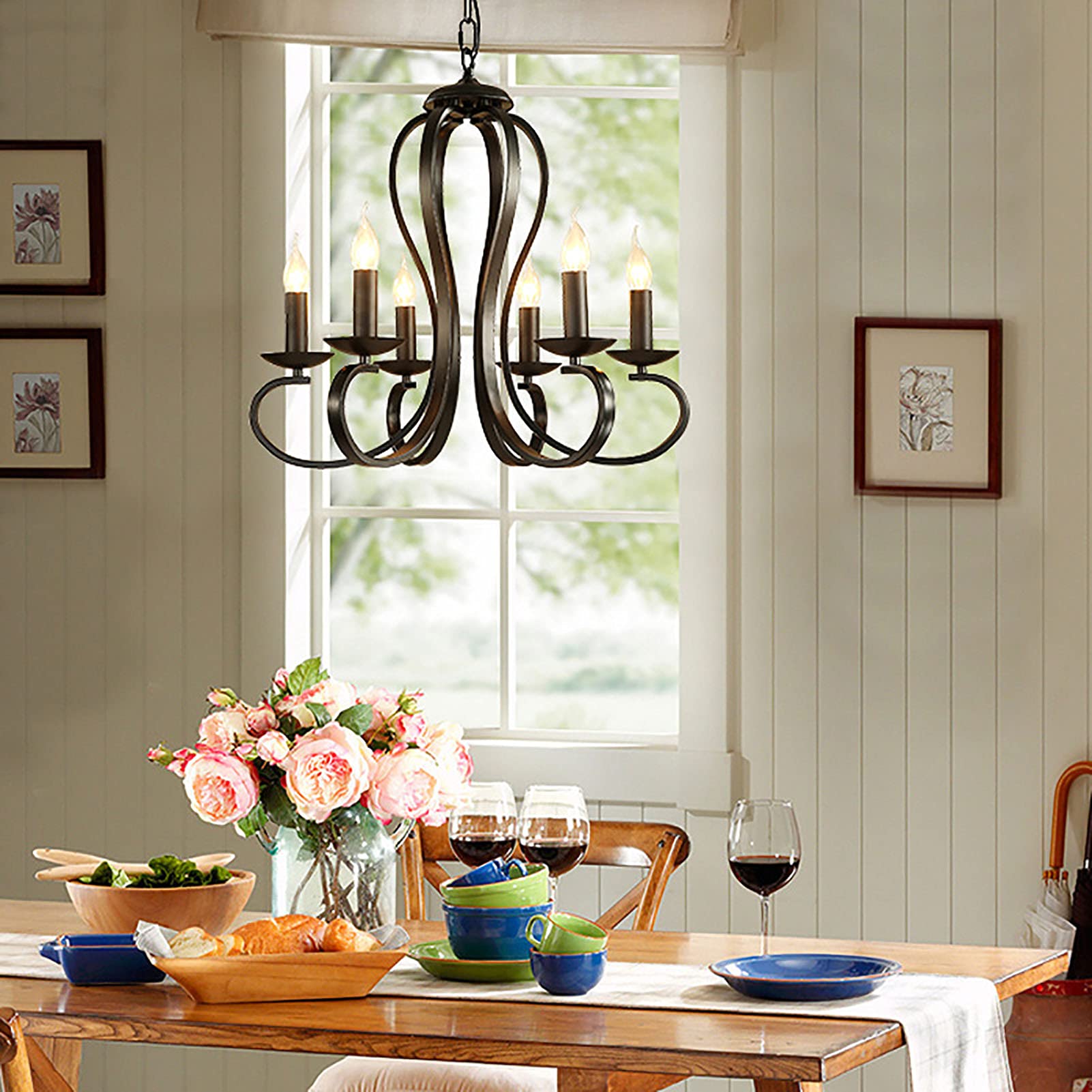 Persönlichkeit Kreativ Amerikanischer Stil Eisenkunst Kerze Kronleuchter,E14 Europäischer Stil Einfach Kerzenlampe,Für Wohnzimmer Esszimmer Schlafzimmer Bekleidungsgeschäft Café Ba-Schwarz. 62 * 56cm