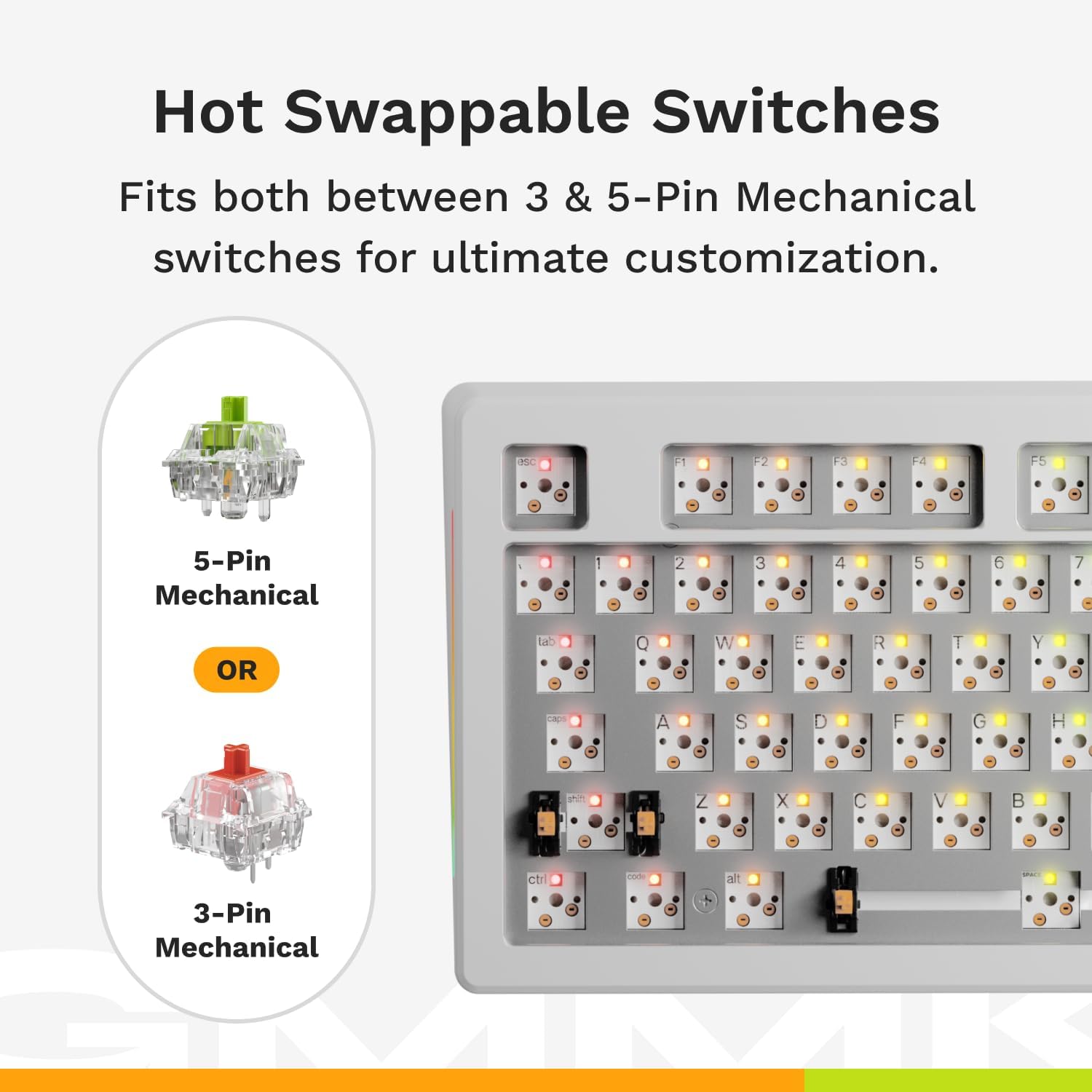 Glorious Gaming - GMMK 3 Custom Mechanical Gaming Keyboard with Knob, 100% Keyboard Full Size, Modular Gasket System, Doubleshot PBT Keycaps, Aluminum Switch Plate, Hotswappable Switches, ANSI (White)