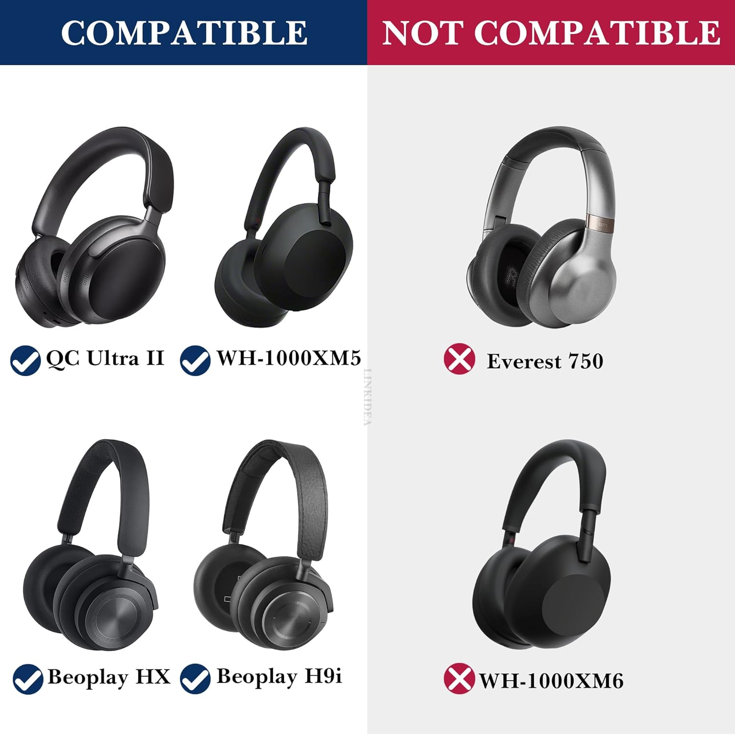 Linkidea Headphones Carrying Case Compatible with B&O Play H6, H8, Sony WH-CH520, WH-ULT900N, Replacement Protective Hard Shell Travel Bag with Cable, Charger Storage (Black) - Image 6