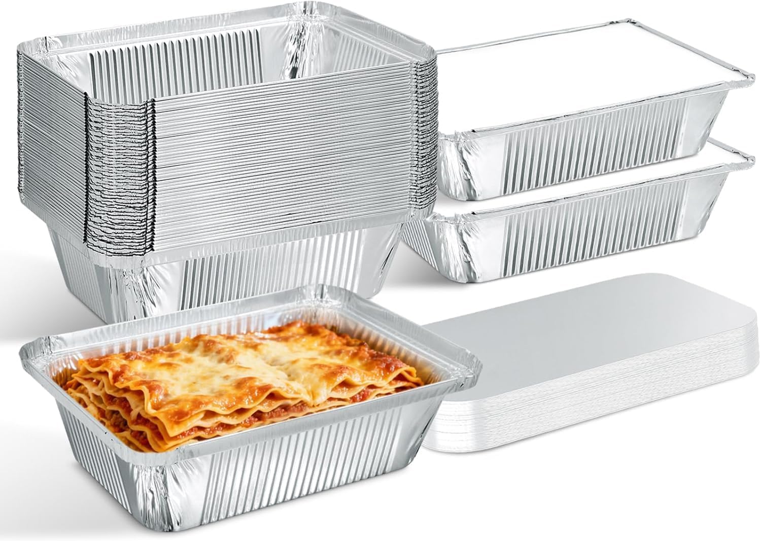 warmhut 50 Pack Aluminium Foil Trays with Lids, Foil Food Containers with Lids, 1000 milliliters, Great for Meal Prep, Takeaway, Roasting, Baking and Party, Parties 21.8 x 16 x 5cm