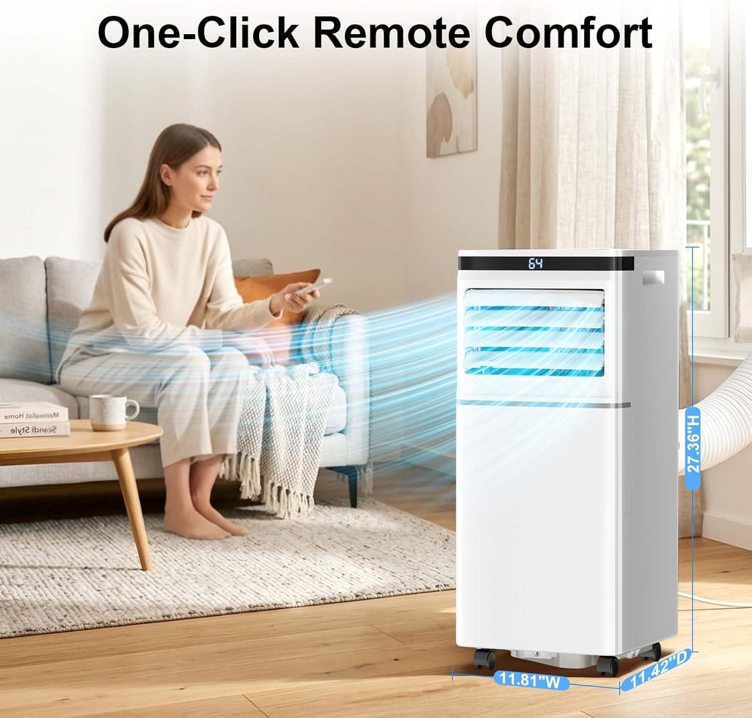 Electactic 8,000 BTU Portable Air Conditioner, Compact Personal AC with Remote, Adjustable Thermostat, Sleep Mode & 24H Timer, Easy Window Venting Kit for Bedroom, Dorm & Home Office