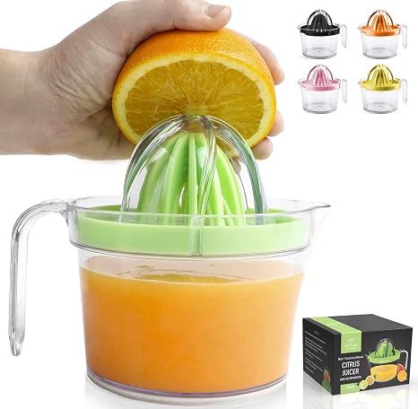 Amazon.com: Zulay (capacidad de 17 onzas) exprimidor de cítricos –  Exprimidor de mano multifuncional con separador de huevos, adaptador de  escariador grande y mango incorporado – Exprimidor manual para naranjas,  limones, limas
