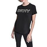 Womens Short Sleeve Crew Neck Ombre Rhinestone Logo T-Shirt