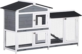 PawHut 2-Tier Wood Rabbit Hutch Backyard Bunny Cage Small Animal House w/ Ramp and Outdoor Run