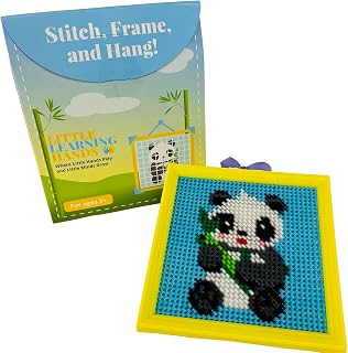 Panda Bear First Cross Stitch Kit with Frame | Beginner Kit for Kids 5-13 | Starter Sewing Set with Instructions | Needlepoint Embroidery Kit | Learn to Stitch Kit