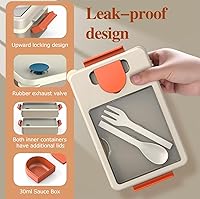 Vista 4 de Bento Box Adult Lunch Box – 2-Layer Stackable Lunch Container with Utensils & Insulated Bag, 67oz Large Capacity, Leakproof & Microwave Safe