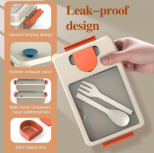 Miniatura 4 de Lonchera Bento Box para adultos, contenedor de almuerzo apilable de 2 capas con utensilios y bolsa aislada, gran capacidad de 67 onzas, a prueba de