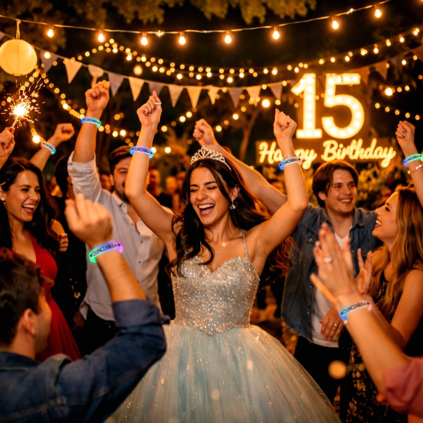 Paquete de 36 pulseras de quinceañeras que brillan en la oscuridad con luz LED, suministros de fiesta, regalos de fiesta de cumpleaños, recepciones, celebraciones, regalo