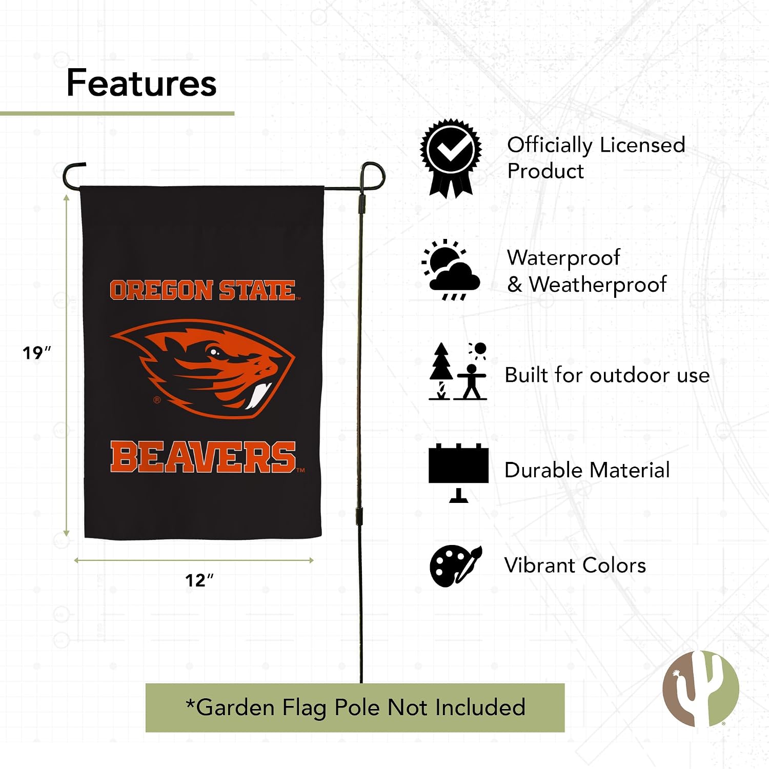 Desert Cactus Oregon State University OSU Garden Flag – 19 x 12 Inch Oregon State Beavers Banner, for Outdoor Display and Events (Design B)