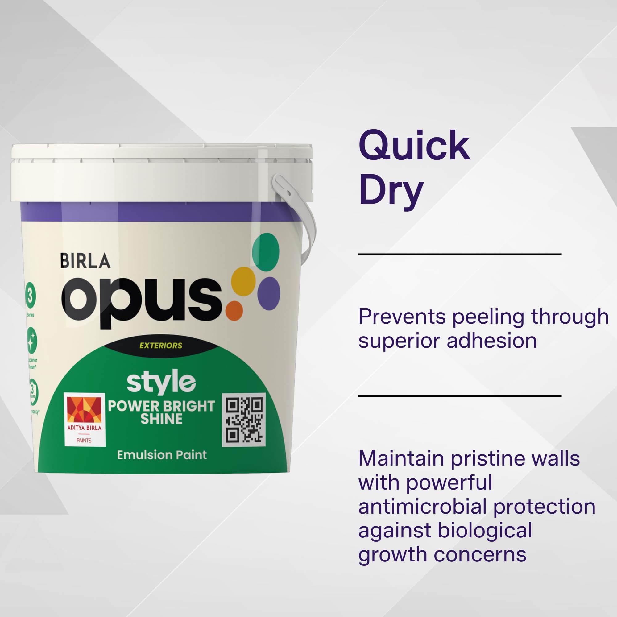 Birla Opus Style Power Bright Shine Exterior Emulsion Paint (10L, White Colour, Sheen Finish)-Superior Peel Resistance, Superior Algal Protection, Low VOC-For Exterior Walls, Home, Office 3