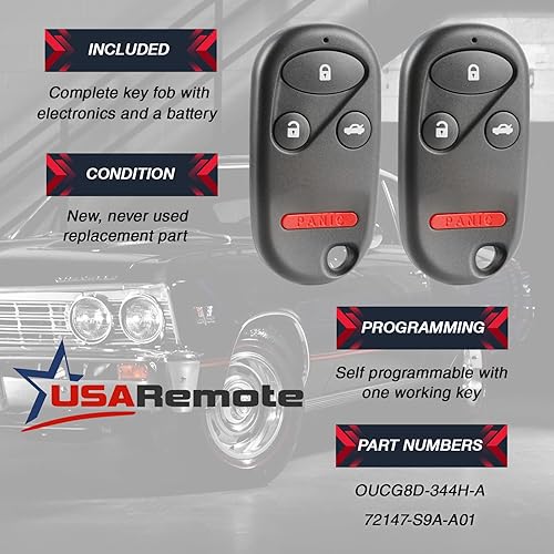 Miniatura 3 de Compatible con llavero remoto de entrada sin llave Honda CR-V 2002 2003 2004 (OUCG8D-344H-A), juego de 2