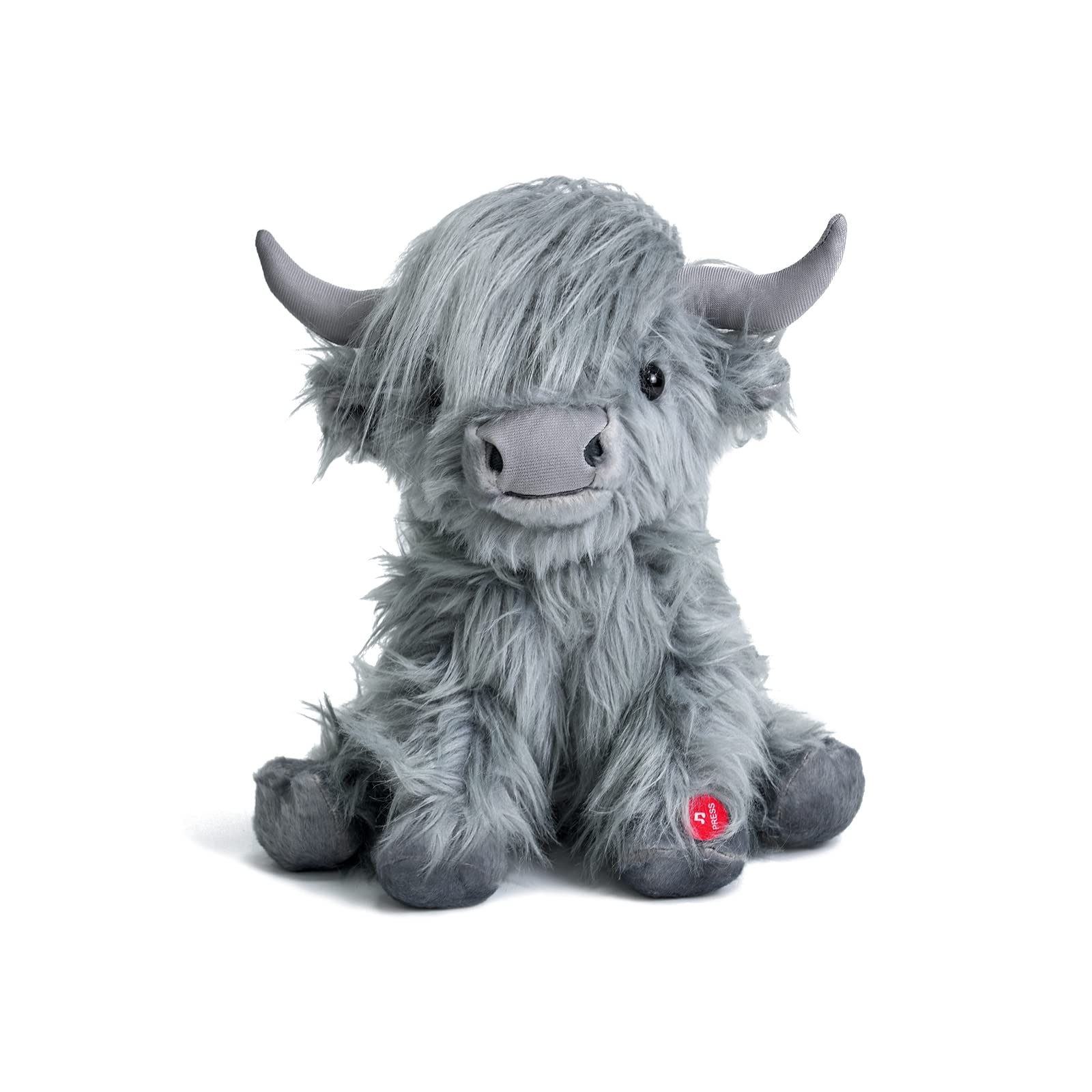 Tonpect Grey Cow Plush with Mooing Sound, 10 inch, Soft Cuddly Farm Toy for Boys Girls Gift Decoration（Grey）