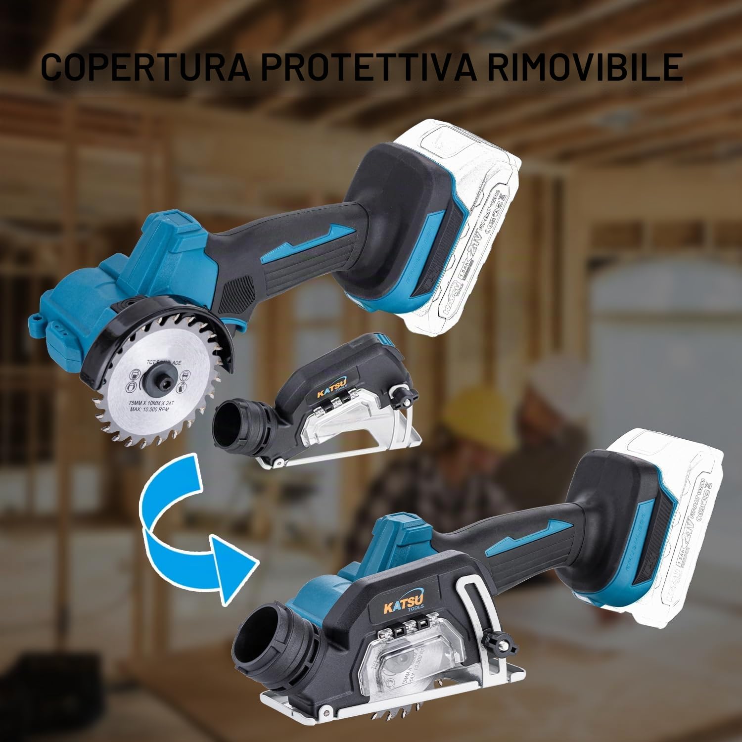 KATSU FIT-BAT Mini Smerigliatrice Angolare 3" Brushless a Batteria, Utensile da Taglio Compatto, 6 Lame Incluse, per Metallo, Legno, Piastrelle e Plastica, Senza Batteria e Caricatore